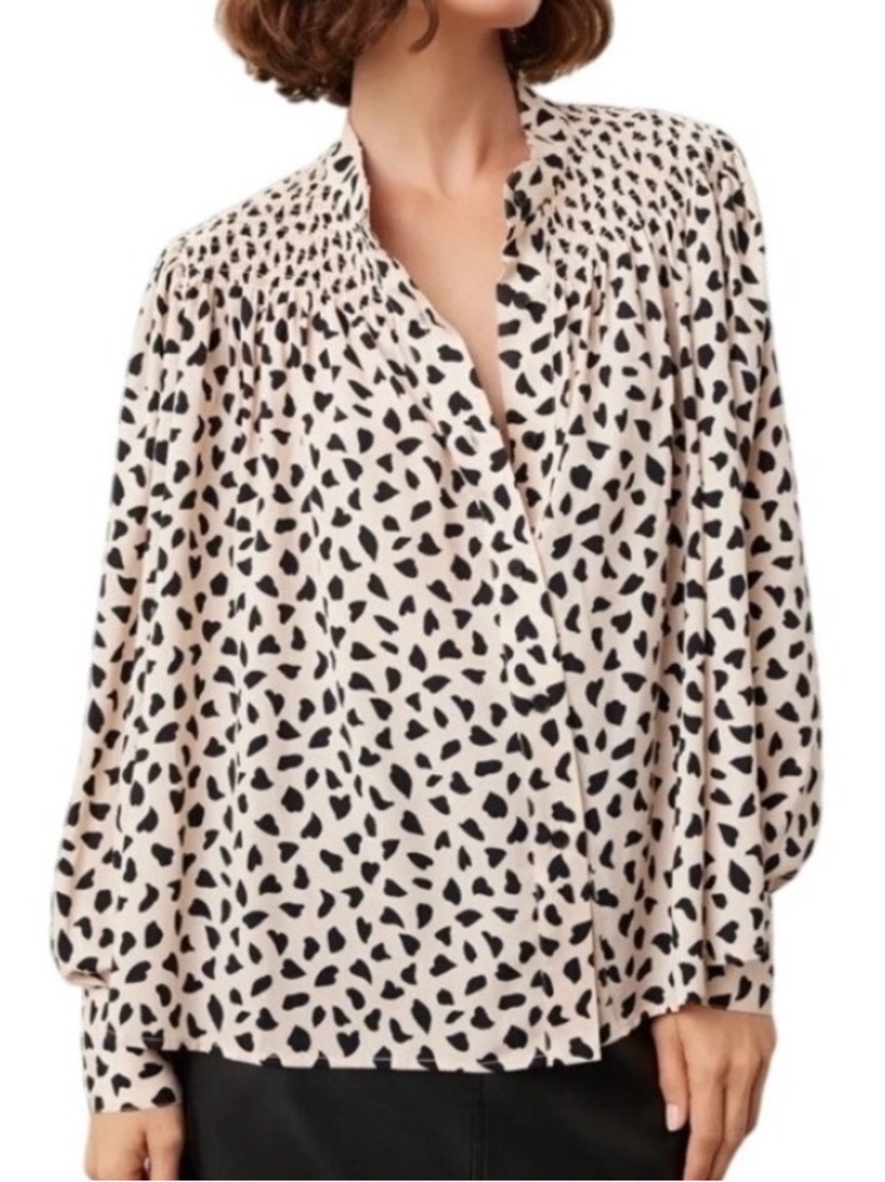 Thakoon Women M AL Beige Combo Long Sleeve Animal Printed Smocked Top NWT